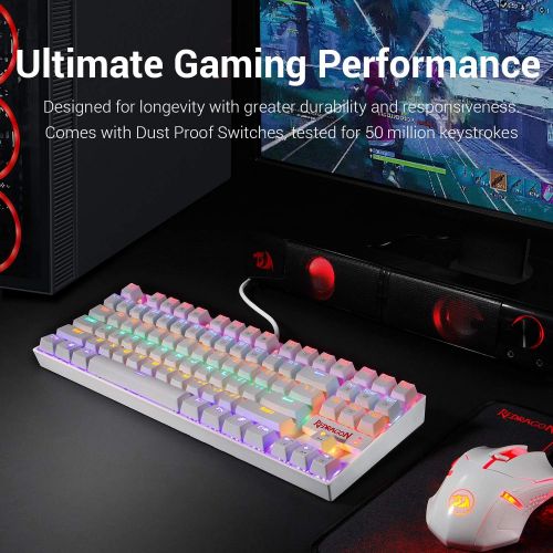  Redragon K552 Mechanical Gaming Keyboard Rainbow LED Backlit Wired with Anti-Dust Proof Switches for Windows PC (White, 87 Key Red Switch)