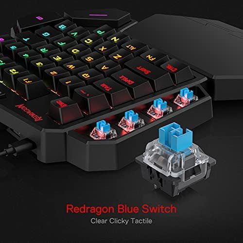  Redragon K585 DITI One-Handed RGB Mechanical Gaming Keyboard, Type-C Professional Gaming Keypad with 7 Onboard Macro Keys, Detachable Wrist Rest, 42 Keys (Black-Blue Switch)