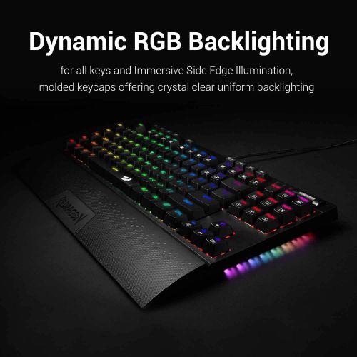  Redragon K588 RGB Backlit Mechanical Gaming Keyboard with Programmable Keys Macro Recording Optical Blue Switches Tenkeyless with Detachable Palm Rest & USB-C USB for Windows PC