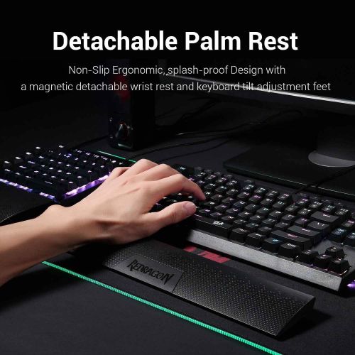  Redragon K588 RGB Backlit Mechanical Gaming Keyboard with Programmable Keys Macro Recording Optical Blue Switches Tenkeyless with Detachable Palm Rest & USB-C USB for Windows PC