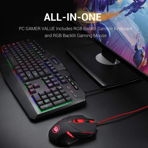  Redragon S101 Wired Gaming Keyboard and Mouse Combo RGB Backlit Gaming Keyboard with Multimedia Keys Wrist Rest and Red Backlit Gaming Mouse 3200 DPI for Windows PC Gamers (Black)