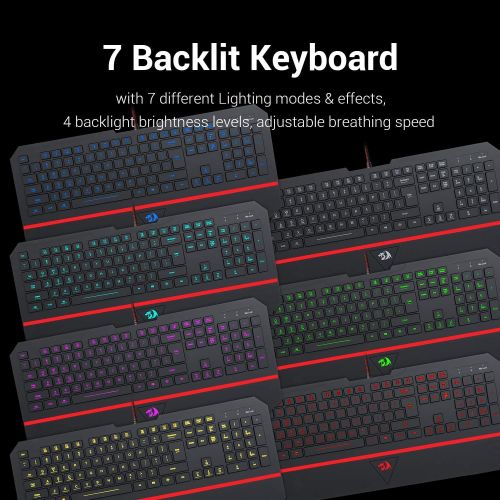  Redragon K502 RGB Gaming Keyboard RGB LED Backlit Illuminated 104 Key Silent Keyboard with Wrist Rest for Windows PC Games (RGB Backlit)