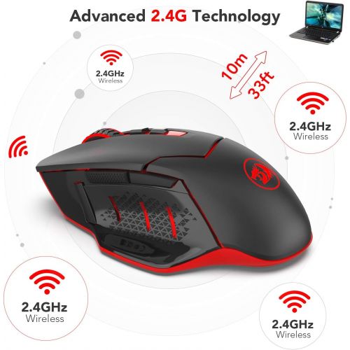  Redragon M690-1 Wireless Gaming Mouse with DPI Shifting, 2 Side Buttons, 2400 DPI, Ergonomic Design, 8 Buttons-Black