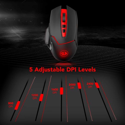  Redragon M690-1 Wireless Gaming Mouse with DPI Shifting, 2 Side Buttons, 2400 DPI, Ergonomic Design, 8 Buttons-Black