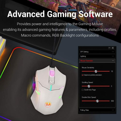  Redragon M601 RGB Gaming Mouse Backlit Wired Ergonomic 7 Button Programmable Mouse Centrophorus with Macro Recording & Weight Tuning Set 7200 DPI for Windows PC (White)