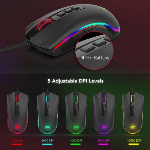  Redragon M711-FPS Cobra FPS Optical Switch (LK) Gaming Mouse, Wired RGB Gamer Mouse w/ 50 Million Click Lifespan, Onboard 16,000 DPI (32,000 via Software) and 7 Programmable Macro