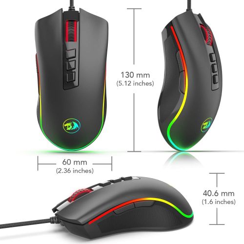  Redragon M711-FPS Cobra FPS Optical Switch (LK) Gaming Mouse, Wired RGB Gamer Mouse w/ 50 Million Click Lifespan, Onboard 16,000 DPI (32,000 via Software) and 7 Programmable Macro