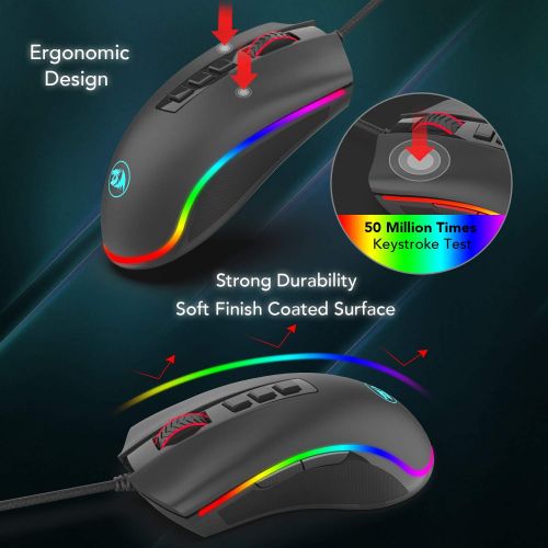  Redragon M711-FPS Cobra FPS Optical Switch (LK) Gaming Mouse, Wired RGB Gamer Mouse w/ 50 Million Click Lifespan, Onboard 16,000 DPI (32,000 via Software) and 7 Programmable Macro