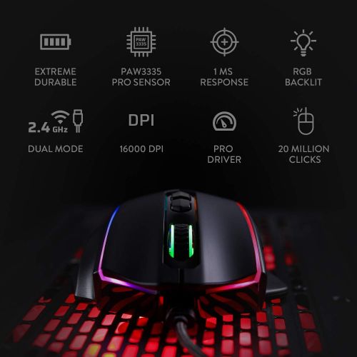  Redragon M686 Wireless Gaming Mouse, 16000 DPI Wired/Wireless Gamer Mouse with Professional Sensor, 45-Hour Durable Power Capacity, Customizable Macro and RGB Backlight for PC/Mac/