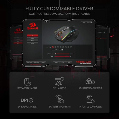  Redragon M686 Wireless Gaming Mouse, 16000 DPI Wired/Wireless Gamer Mouse with Professional Sensor, 45-Hour Durable Power Capacity, Customizable Macro and RGB Backlight for PC/Mac/