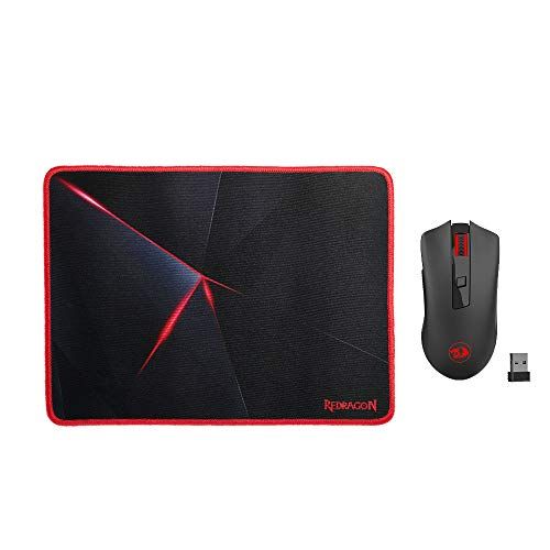  Redragon M652-BA Wireless Gaming Mouse and Mouse Pad Set, 2.4G Wireless Optical Mouse with 2400 DPI and Mouse Pad Combo for Notebook, PC, Laptop, Computer, Mac