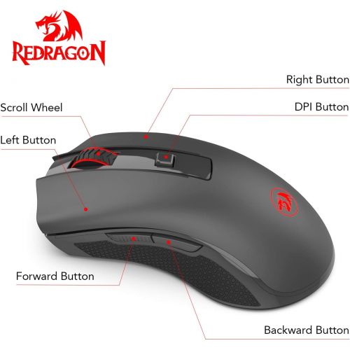  Redragon M652-BA Wireless Gaming Mouse and Mouse Pad Set, 2.4G Wireless Optical Mouse with 2400 DPI and Mouse Pad Combo for Notebook, PC, Laptop, Computer, Mac