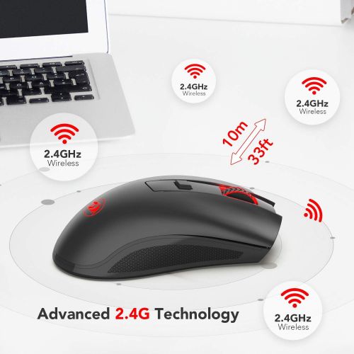  Redragon M652-BA Wireless Gaming Mouse and Mouse Pad Set, 2.4G Wireless Optical Mouse with 2400 DPI and Mouse Pad Combo for Notebook, PC, Laptop, Computer, Mac