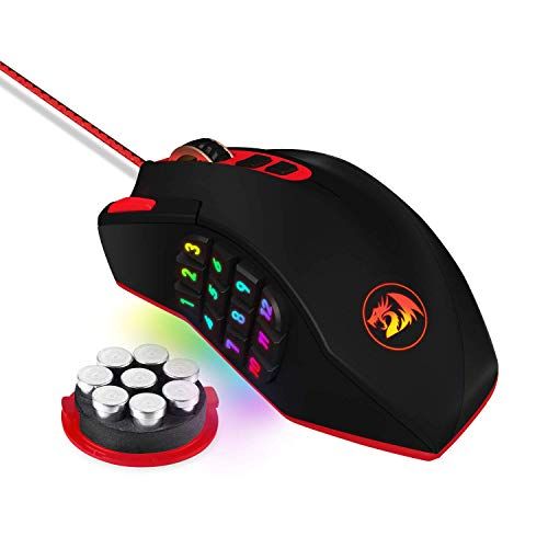  Redragon M901 Wired Gaming Mouse MMO RGB LED Backlit Mice 12400 DPI Perdition with 18 Programmable Buttons Weight Tuning for Windows PC Gaming (Black)