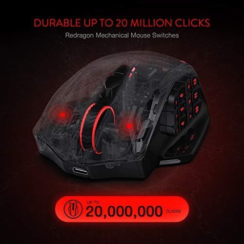  Redragon M913 Impact Elite Wireless Gaming Mouse, 16000 DPI Wired/Wireless RGB Gamer Mouse with 16 Programmable Buttons, 45 Hr Battery and Pro Optical Sensor, 12 Side Buttons MMO M