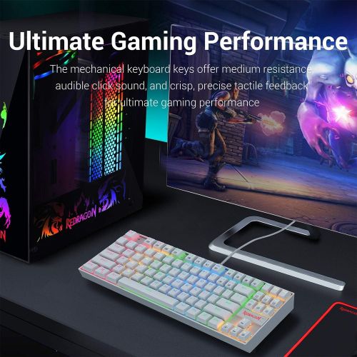  Redragon K552 Mechanical Gaming Keyboard 60% Compact 87 Key Kumara Wired Cherry MX Blue Switches Equivalent for Windows PC Gamers (RGB Backlit White)