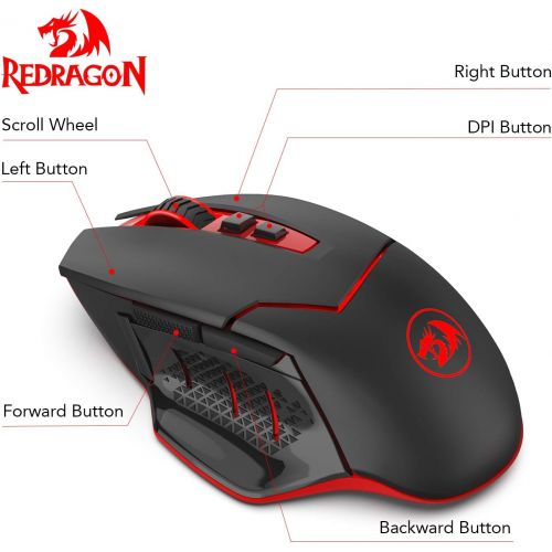  Redragon M690-1 Wireless Gaming Mouse with DPI Shifting, 2 Side Buttons, 2400 DPI, Ergonomic Design, 8 Buttons-Black
