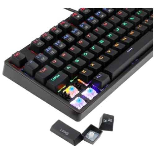  Redragon K576R DAKSA Mechanical Gaming Keyboard Wired USB LED Rainbow Backlit Compact Mechanical Gamers Keyboard 87 Keys for PC Computer Laptop Cherry Blue Switches Equivalent (Bla