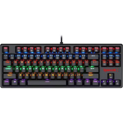  Redragon K576R DAKSA Mechanical Gaming Keyboard Wired USB LED Rainbow Backlit Compact Mechanical Gamers Keyboard 87 Keys for PC Computer Laptop Cherry Blue Switches Equivalent (Bla