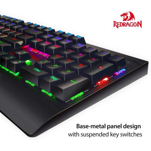  Redragon K557 RGB Backlit Mechanical Gaming Keyboard with Blue Switches, Aluminum Base, Anti-ghosting 104 Keys