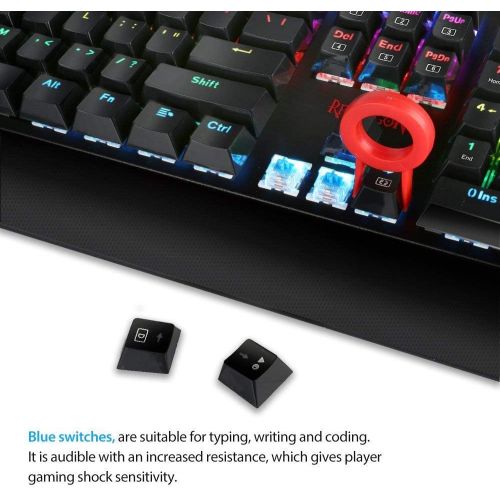  Redragon K557 RGB Backlit Mechanical Gaming Keyboard with Blue Switches, Aluminum Base, Anti-ghosting 104 Keys