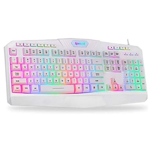  Redragon K503 PC Gaming Keyboard, RGB LED Backlit, Wired, Multimedia Keys, Silent USB Keyboard with Wrist Rest for Windows PC Games (White)