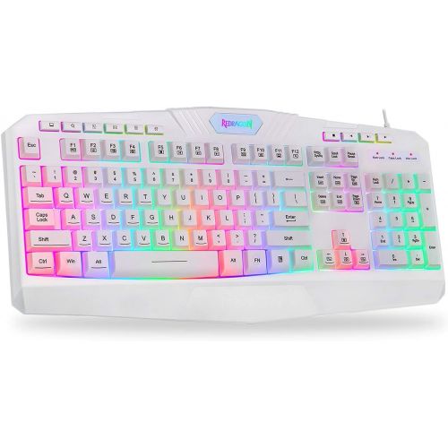  Redragon K503 PC Gaming Keyboard, RGB LED Backlit, Wired, Multimedia Keys, Silent USB Keyboard with Wrist Rest for Windows PC Games (White)