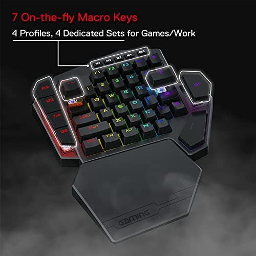  Redragon K585 DITI Wireless One-Handed Mechanical Keyboard, 42 Keys 2.4Ghz RGB 40% Gaming Keypad with 7 Onboard Macro Keys, Detachable Wrist Support, Durable Battery (Blue Switch)