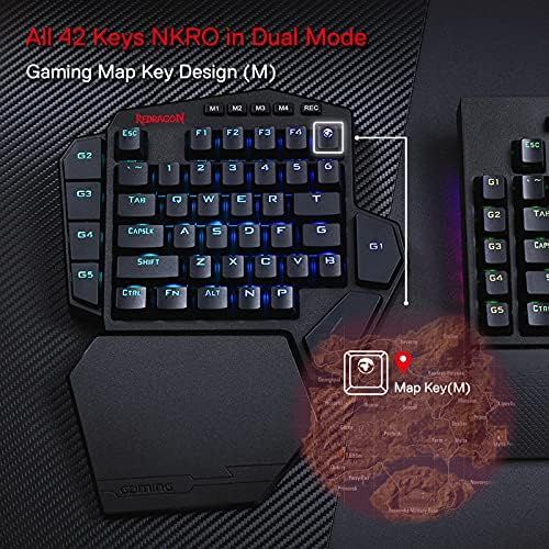  Redragon K585 DITI Wireless One-Handed Mechanical Keyboard, 42 Keys 2.4Ghz RGB 40% Gaming Keypad with 7 Onboard Macro Keys, Detachable Wrist Support, Durable Battery (Blue Switch)