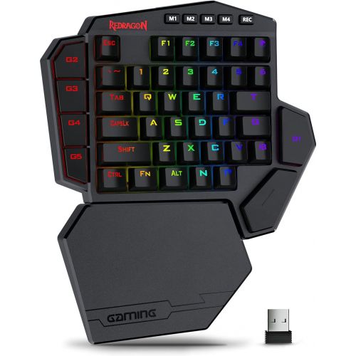  Redragon K585 DITI Wireless One-Handed Mechanical Keyboard, 42 Keys 2.4Ghz RGB 40% Gaming Keypad with 7 Onboard Macro Keys, Detachable Wrist Support, Durable Battery (Blue Switch)