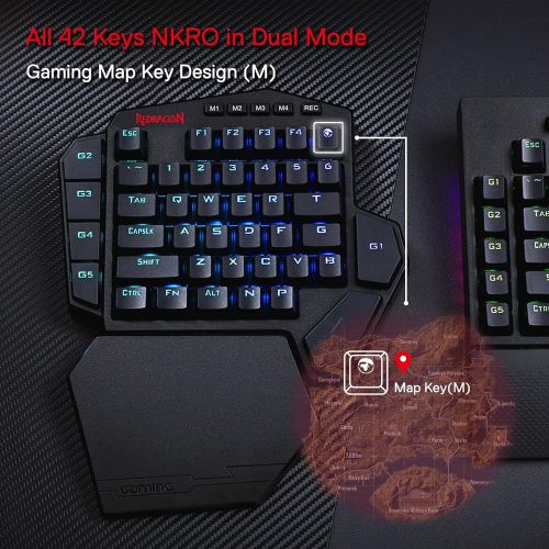  Redragon K585 DITI Wireless One-Handed Mechanical Keyboard, 42 Keys 2.4Ghz RGB 40% Gaming Keypad with 7 Onboard Macro Keys, Detachable Wrist Support, Durable Battery (Blue Switch)