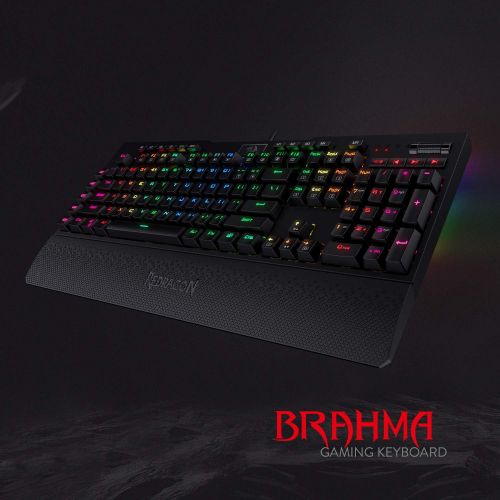  Redragon K586 Brahma RGB Mechanical Gaming Keyboard with Blue Switches, 10 Dedicated Macro Keys, Convenient Media Control, and Detachable Wrist Rest