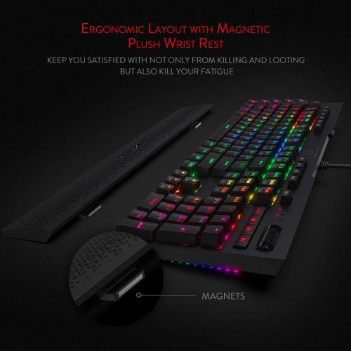  Redragon K586 Brahma RGB Mechanical Gaming Keyboard with Blue Switches, 10 Dedicated Macro Keys, Convenient Media Control, and Detachable Wrist Rest