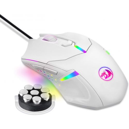  Redragon M601 RGB Gaming Mouse Backlit Wired Ergonomic 7 Button Programmable Mouse Centrophorus with Macro Recording & Weight Tuning Set 7200 DPI for Windows PC (White)