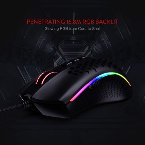  Redragon M808 Storm Lightweight RGB Gaming Mouse, 85g Ultralight Honeycomb Shell - 12,400 DPI Optical Sensor - 7 Programmable Buttons - Precise Registration - Super-Lite Cable