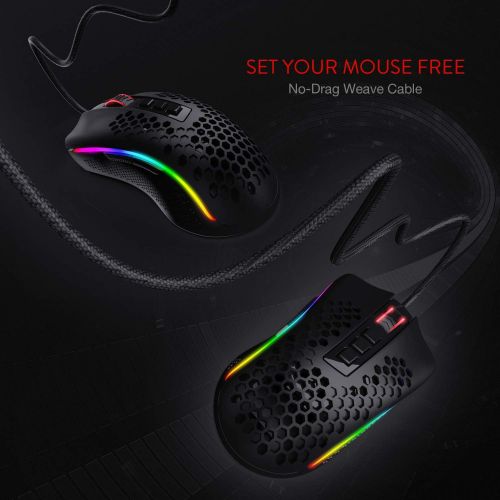  Redragon M808 Storm Lightweight RGB Gaming Mouse, 85g Ultralight Honeycomb Shell - 12,400 DPI Optical Sensor - 7 Programmable Buttons - Precise Registration - Super-Lite Cable