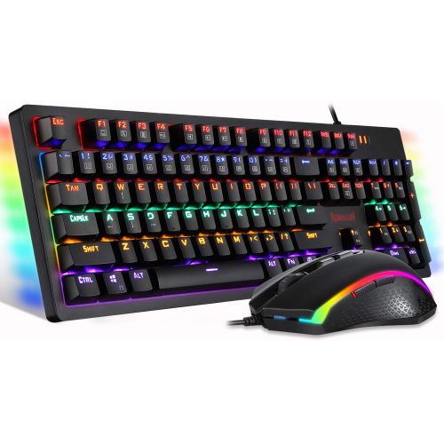  Redragon S117 Gaming Keyboard Mouse Combo Mechanical RGB Rainbow Backlit Keyboard Brown Switches RGB Gaming Mouse for Windows PC Gamers (104 Keys)