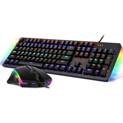  Redragon S117 Gaming Keyboard Mouse Combo Mechanical RGB Rainbow Backlit Keyboard Brown Switches RGB Gaming Mouse for Windows PC Gamers (104 Keys)