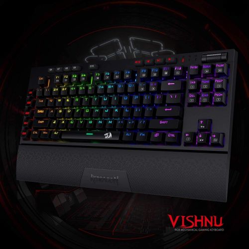  Redragon K596 Vishnu 2.4G Wireless/Wired RGB Mechanical Gaming Keyboard, 87 Keys TKL Compact Keyboard w/Durable Battery, 10 Onboard Macro Keys & Wrist Rest, 10H Play Time, Red Swit