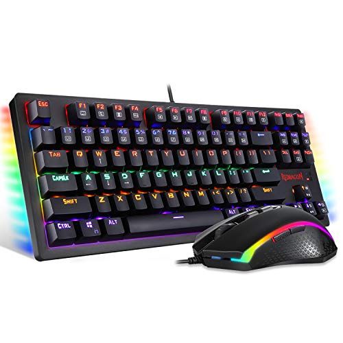  Redragon S113 Gaming Keyboard Mouse Combo Wired Mechanical LED RGB Rainbow Keyboard Backlit with Brown Switches and RGB Gaming Mouse 4200 DPI for Windows PC Gamers