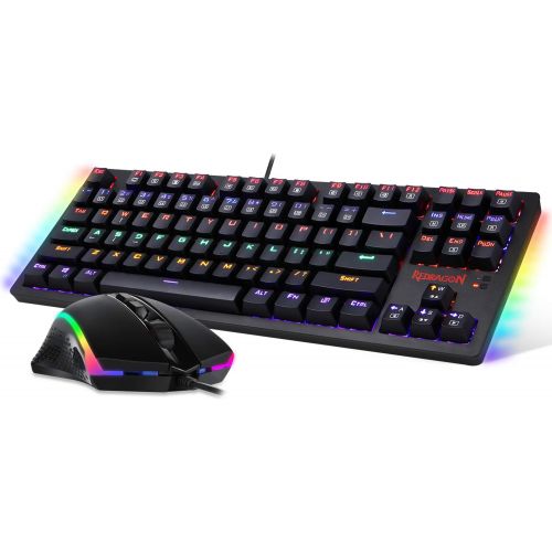  Redragon S113 Gaming Keyboard Mouse Combo Wired Mechanical LED RGB Rainbow Keyboard Backlit with Brown Switches and RGB Gaming Mouse 4200 DPI for Windows PC Gamers