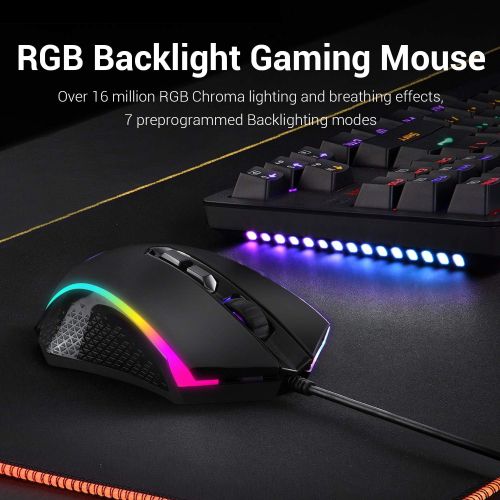  Redragon S113 Gaming Keyboard Mouse Combo Wired Mechanical LED RGB Rainbow Keyboard Backlit with Brown Switches and RGB Gaming Mouse 4200 DPI for Windows PC Gamers