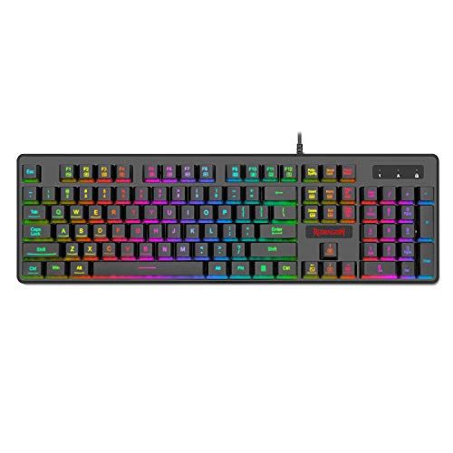  Redragon K509-RGB PC Gaming Keyboard 104 Key Quiet Low Profile RGB Keyboard Backlit Dyaus Mechanical Feel Keyboard for Windows PC (Without Edge Side Light Illumination)