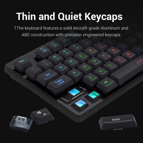  Redragon K509-RGB PC Gaming Keyboard 104 Key Quiet Low Profile RGB Keyboard Backlit Dyaus Mechanical Feel Keyboard for Windows PC (Without Edge Side Light Illumination)