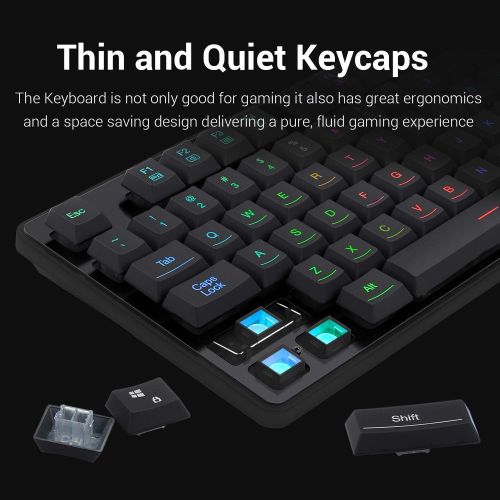  Redragon S107 Gaming Keyboard and Mouse Combo Wired Mechanical Feel RGB LED Backlit Keyboard 3200 DPI Gaming Mouse for Windows PC (Black)