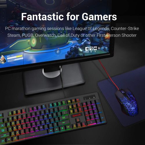  Redragon S107 Gaming Keyboard and Mouse Combo Wired Mechanical Feel RGB LED Backlit Keyboard 3200 DPI Gaming Mouse for Windows PC (Black)