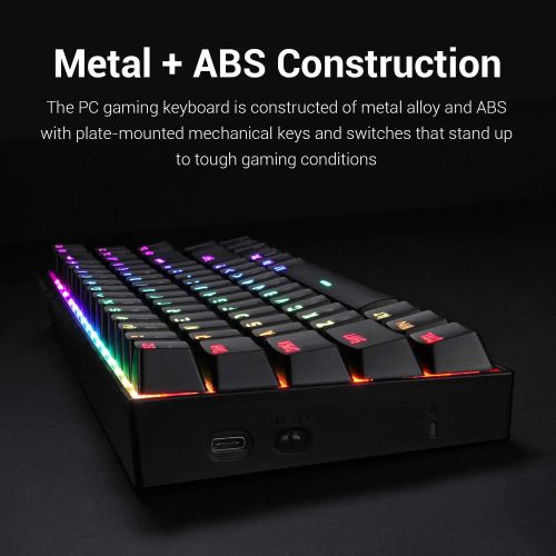  Redragon Wireless Mechanical Gaming Keyboard 60% Compact 70 Key Tenkeyless RGB Backlit Computer Keyboard with Red Switches for Windows PC Gamers