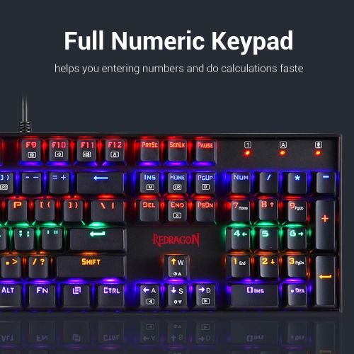  Redragon K551 Mechanical Gaming Keyboard RGB LED Rainbow Backlit Wired Keyboard with Red Switches for Windows Gaming PC (104 Keys, Black)