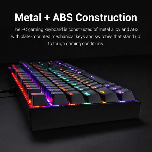  Redragon K551 Mechanical Gaming Keyboard RGB LED Rainbow Backlit Wired Keyboard with Red Switches for Windows Gaming PC (104 Keys, Black)