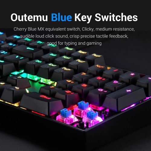  Redragon K551 Mechanical Gaming Keyboard RGB LED Backlit Wired Keyboard with Blue Switches for Windows Gaming PC (104 Keys, Black)